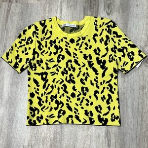 Zara neon cropped leopard print top